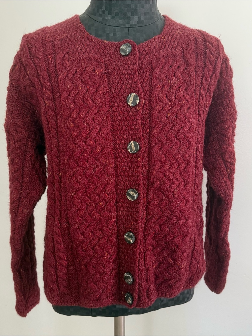 Vintage Carraig Donn Red Cardigan Ireland Merino Wool
